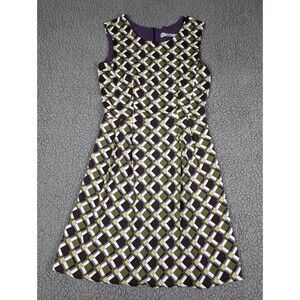 Eiki Midi Pleated Lined Dress Sleeveless Green Purple Geo Made in Italy Small